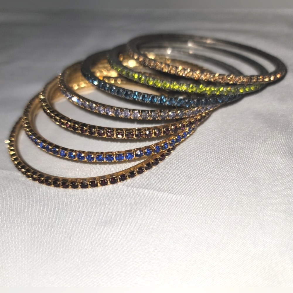 Multi-color Stones Set On Gold and Silver Bangles